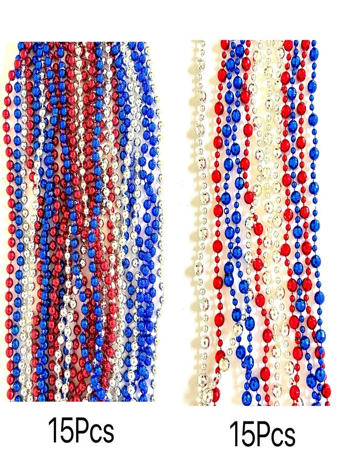 GZYSSL 102 Pcs 4th of July Beads Necklaces Independence Day Red Blue Silver Bead Necklaces Party Favors Fourth of July Patriotic Parade Beads Party Celebration Favors Decorations - Image 5